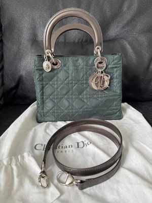 Christian Dior Lady Cannage Nylon 2 Way Handbag Purse Bag Green Shoulder Strap - Image 1 of 4