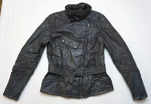 Belstaff Womens Biker Jacket Racer Slim Belted Lined Waxed Cotton Blend Black 42 - Picture 1 of 20