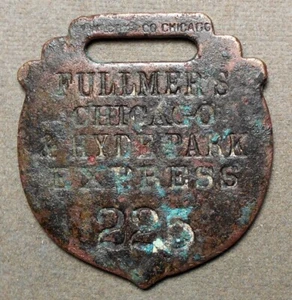 Luggage Fob: Fullmer’s Chicago And Hyde Park Express, 225 (Blank). Brass, fob - Picture 1 of 3