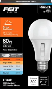 LED Dust-To-Dawn Light Bulb A19 60W Equivalent 5CCT E26 Medium Base 800 Lumens - Picture 1 of 12