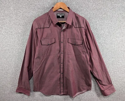 Express Western Men's Dark Pink Fitted Casual Snap Button Shirt 17.5 XL - Image 1 of 4