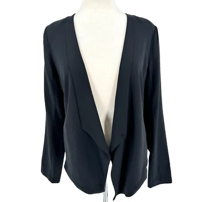 Gibson Womens Blazer Black Linen Open Front Medium Shoulder Pad Pockets Office - Imagem 1 de 4