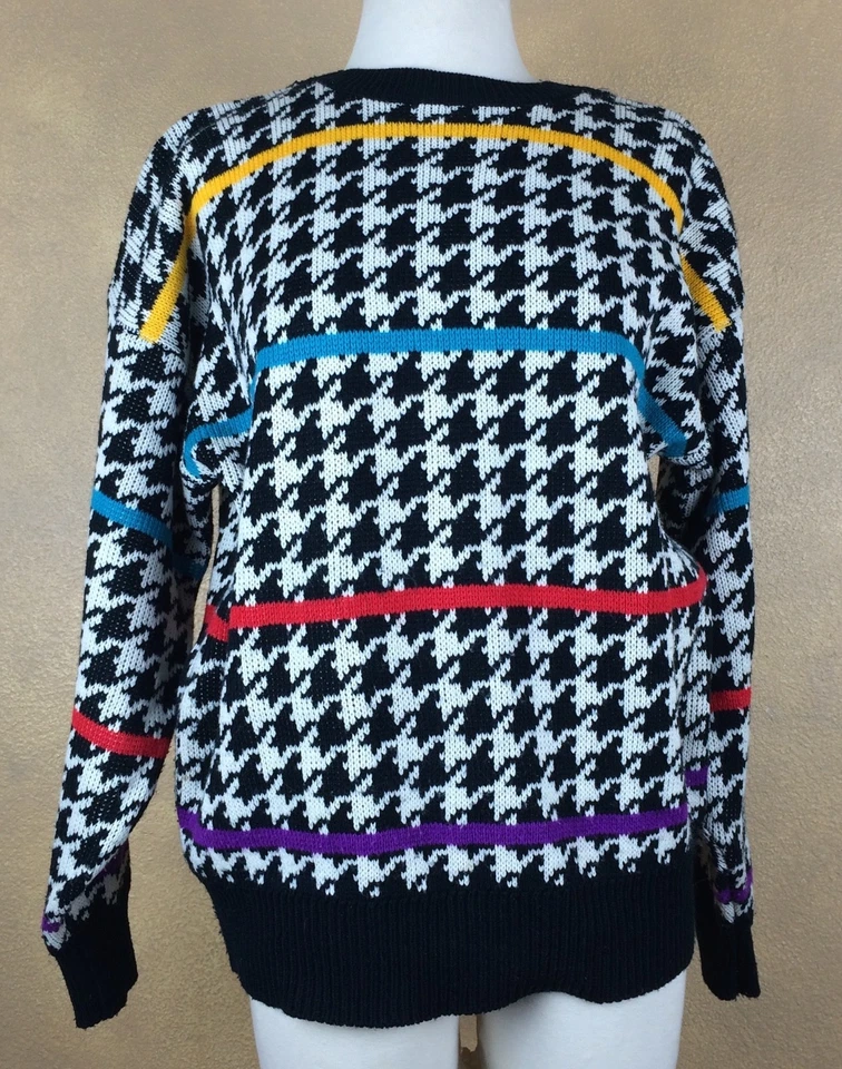 Suéter Izod Vintage Houndstooth com Listras Coloridas Acrílico Tamanho M - Imagem 1 de 4