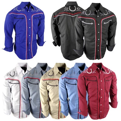 Western Rodeo Cowboy Shirt Mens Embroidered Chain Shoulders and Back Snap Up - Image 1 of 3