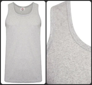 Combed 100% Cotton Jersey Vests Grey Summer Stretch Best Fit Pack of 2 Mens - Picture 1 of 11