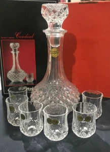 Vintage CRISTAL D'ARQUES Cordial Decanter Stopper 6 Liqueur Glasses In Box Boxed - Picture 1 of 12