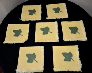 SET 7 Yellow Applique Green Leaf Leaves Fall Cloth Napkins Thanksgiving - Picture 1 of 8