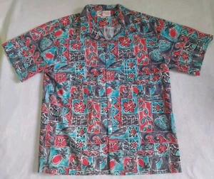 Mens Vintage Shoreline Hawaii Hawaiian  short sleeve shirt XL cotton blue floral - Picture 1 of 8