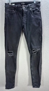 Men's Jack Jones Slim Fit Glenn Black Jeans Ankle Casual Distressed Size 28 - Picture 1 of 12