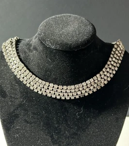 Vintage 4 Layer Rhinestone Choker 13”Fold Over Clasp 2.5” Stretch On Both Ends - Picture 1 of 10