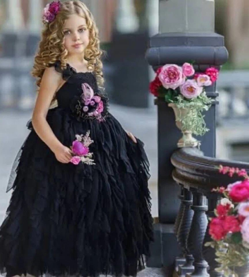 Vestido Dollcake Negro Espumoso Tormentas Talla 9 Viene con la Faja de Flores Foto 1 de 4