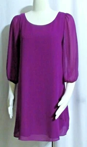 NEW Womens Ladies FOREVER 21 Magenta Silky 3/4 Sleeve Fully Lined Tunic Top M  - Picture 1 of 5