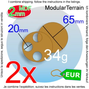2x 2mm MDF 65mm Round Movement Tray 20mm Round Holes Warhammer AOS Wargame - Imagen 1 de 9