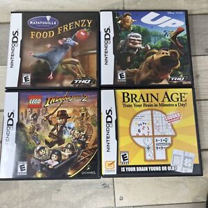 Nintendo DS Games Lot 4 Indiana Jones 2,Brain Age,Food Frenzy,Up
