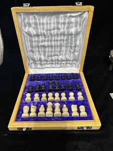 1.5” Handcrafted Marble Soapstone Alabaster Stone Chess Set & Board Box Travel - Picture 1 of 6
