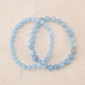 Natural Aquamarine Beaded Bracelet Aqua Crystal Gemstone Healing Bracelet Gifts - Picture 1 of 6