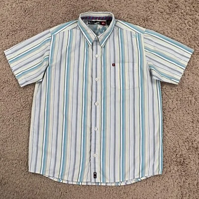 QUIKSILVER Blue White Yellow Striped Short-Sleeve Button-Up Shirt Boys L 16-18 - Изображение 1 из 4