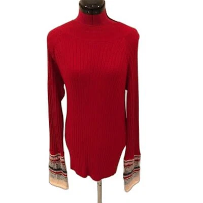 Hatley Sweater Women's Size Large Red Contrast Cuffs Knit Pullover Cotton NWT — 第 1/4 张图片