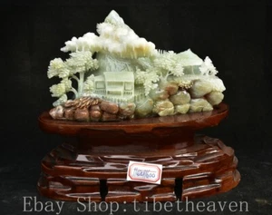 10.8" Chinese 100% Natural Xiu Jade Carving Beautiful Scenery Waterfall Statue - Picture 1 of 14