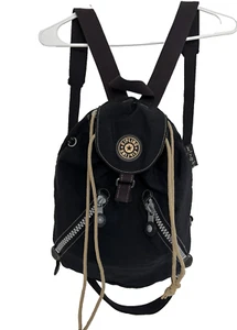 Vintage KIPLING Backpack Nylon Black Drawstring Bag Archival - Picture 1 of 13
