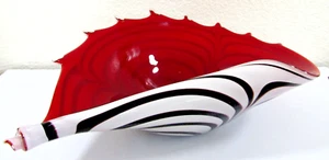 Murano Glass Red and Zebra Striped Conch Shell Bowl - Picture 1 of 10
