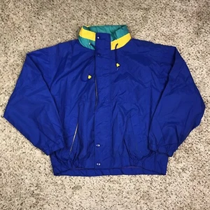 Vintage 90s Eagle Ridge Sport Lined Windbreaker Jacket Large Blue Yellow W/ Hood - Picture 1 of 12
