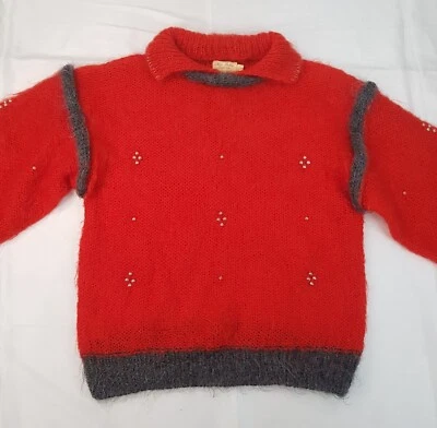NIKKI SHELDON SIZE 2 UK8-10 WOMENS RED MOHAIR WOOL KNIT PULLOVER SWEATER JUMPER - Image 1 of 4