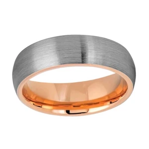 Tungsten Brushed Dome Center with Rose IP Inside 6mm Ring - Size 5-13 - Picture 1 of 3