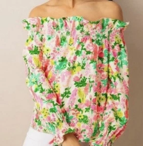 Tuckernuck Red, Yellow & Green Floral Marguerite Blouse | L | Ruffles | Retired - Picture 1 of 16