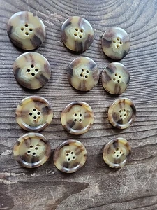 Lot 12 Buttons: Vintage Faux Tortoise Shell Brown-Raised Edge - SUPERIOR QUALITY - Picture 1 of 7