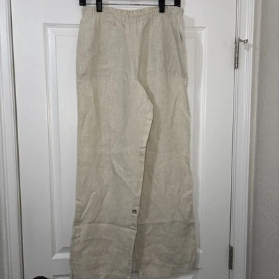 Kate Hill女式100%亚麻裤子奶油色纽扣口音中号 — 第 1/4 张图片