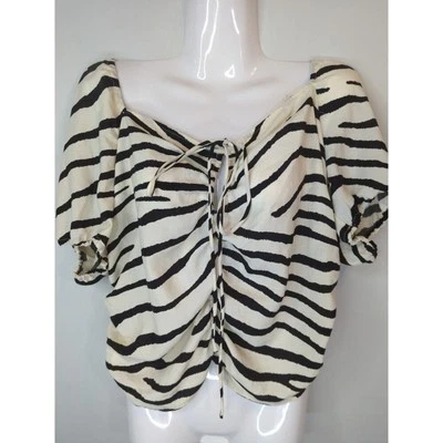 Blusa corta H&M crema y negra con estampado de cebra acanalada para mujer XL NUEVA CON ETIQUETAS Mob Wife Y2K Foto 1 de 4