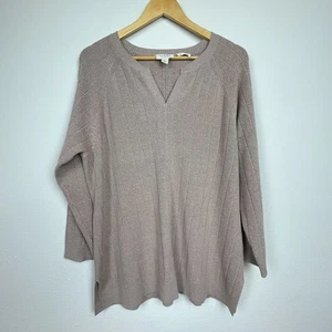 LOGO by Lori Goldstein XL Sweater Bamboo Blend Longline Soft Tan Casual - Picture 1 of 6