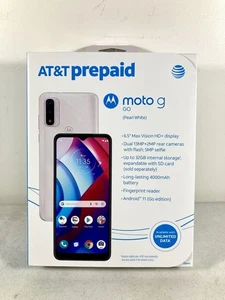 LOCKED TO AT&T Prepaid Moto G Go 6.5” 13MP 32GB Pearl White Smartphone BRAND NEW - Picture 1 of 3