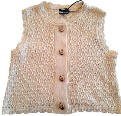女式小号 100% 棉纽扣前毛衣背心 - Future Collective 象牙色 — 第 1/4 张图片