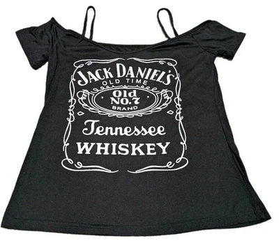 Jack Daniels Whiskey Charcoal Grey Cotton Cold Shoulder T-Shirt Women's Sz XL  - image 1 of 4