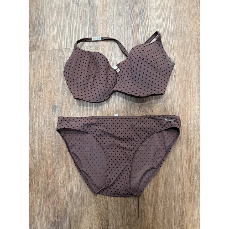 Calvin Klein Traje de baño Marrón Lunares Bikini Conjunto 34D Foto 1 de 4