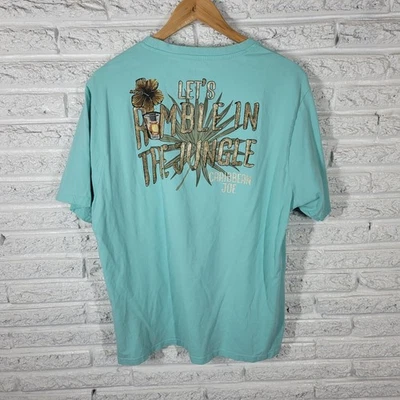 Caribbean Joe Womens Top XL Tee Short Sleeve Blue Lets Rumble in Jungle Cotton - Image 1 of 4