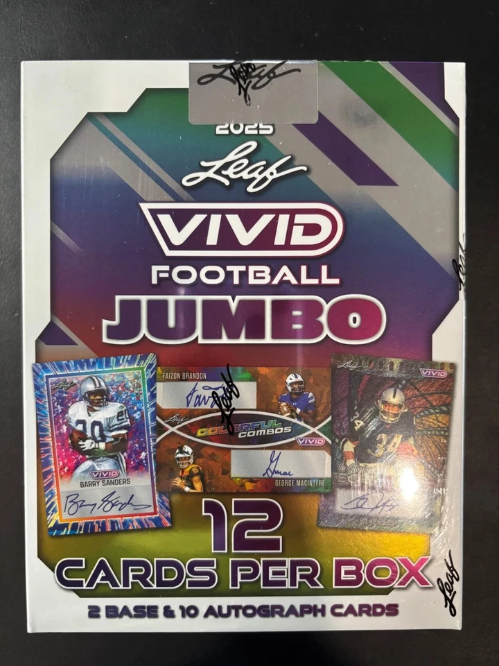 2025 LEAF VIVID FOOTBALL JUMBO BO AUTO'S PER BOX