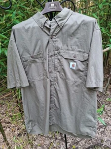 Mens Carhartt Force XL Fishing/Camping Green Khaki Quick Dry Short Sleeve Shirt - Picture 1 of 24
