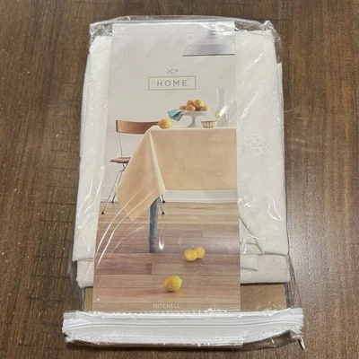 JCP Home Collection Mitchell Table Cloth 60”x84" White Embroidered Flowers New - Image 1 of 4