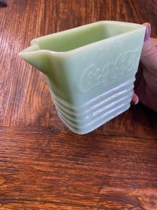 Vtg Art Deco Green Jadeite Glass Drink Coca Cola Pitcher Milk Glass 3.75" Tall - Picture 1 of 11