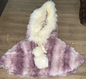 VTG Fancy Furs Faux Fur Hooded Cape Coat Purple  Fits Cabbage Patch & Baby Dolls - Picture 1 of 6