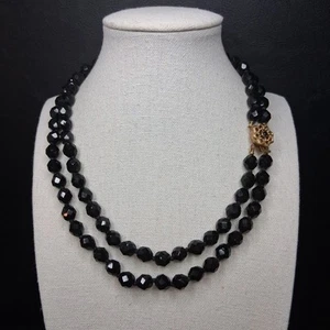Vintage Black Faset Crystal Double Strand Beaded Necklace. 15.129 - Picture 1 of 6