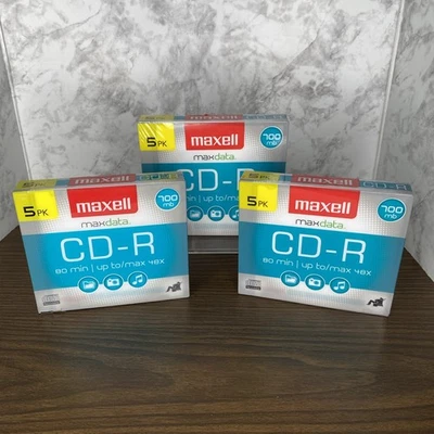 3- 5pk Maxell CD-R Maxdata 80 Min 48x 700mb Blank CDs NEW, SEALED 15 Total - Image 1 of 4