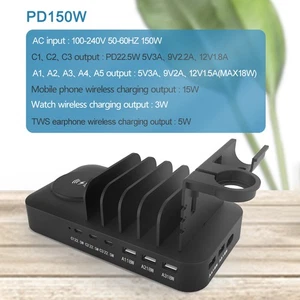 Station de Charge pour Plusieurs Appareils Rapide 150w 9 Ports pour Téléphones Mobiles KGZT - Photo 1 sur 7
