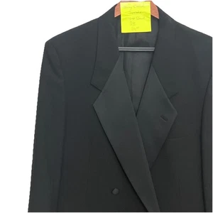Men's Vtg Henry Grethel Doublebreasted Tuxedo Jacket Size 44R Black DB Blazer - Picture 1 of 15