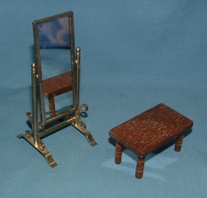 MINIATURE DOLLHOUSE STANDING MIRROR & COFFEE TABLE - USED - Picture 1 of 2
