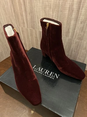 Nuevas con Caja Lauren Ralph Lauren Willa Botas de Terciopelo Rojo/Borgoña Talla 6.5 Foto 1 de 4