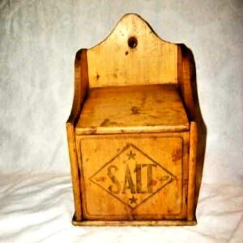 1880s Wood Salt Box Primitive Americana Country Stars Antique Hinged Lid 19th C - Image 1 of 4